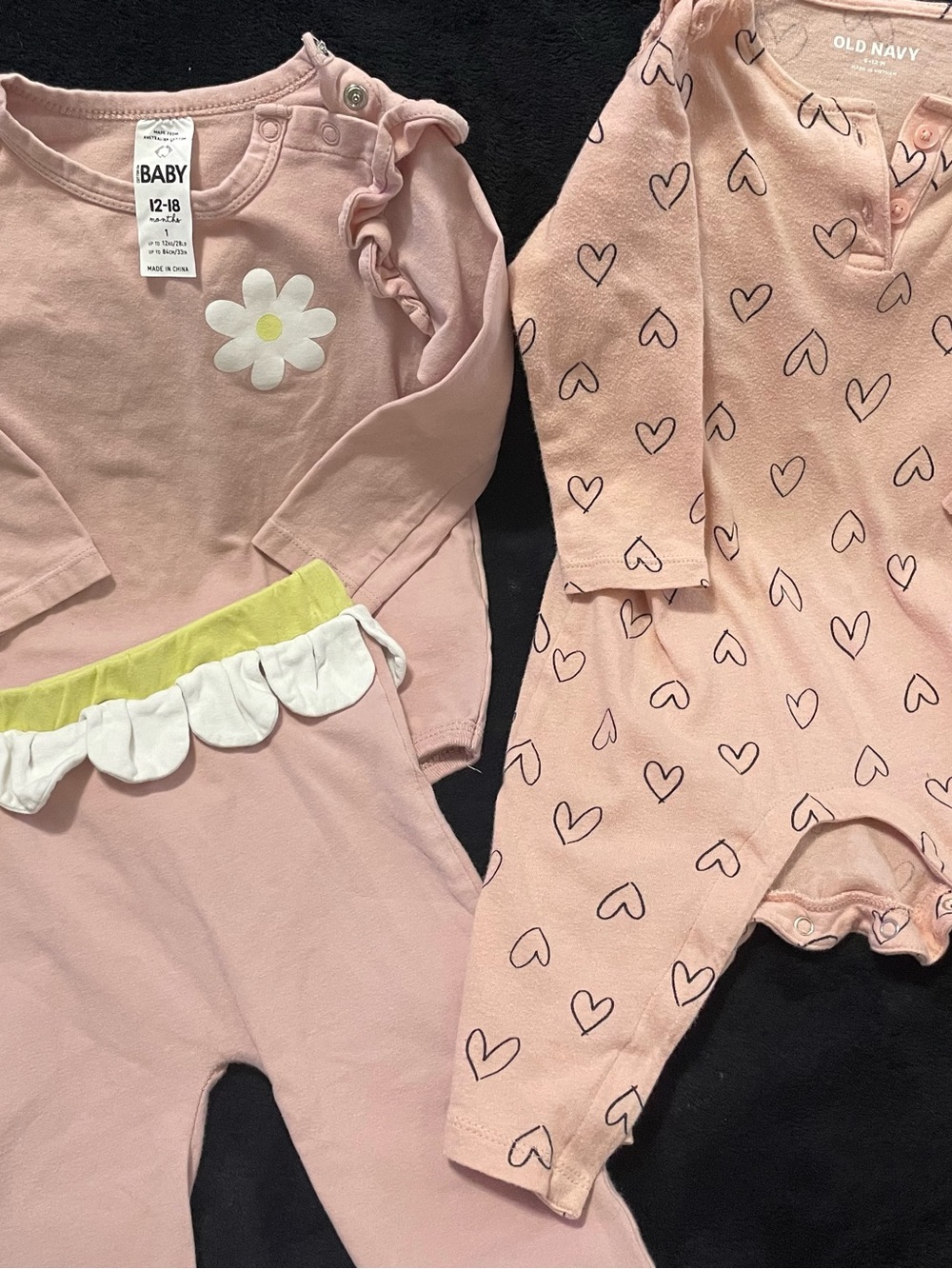 Old Navy Pink Heart & Daisy Pajama Set with Yellow Waistband